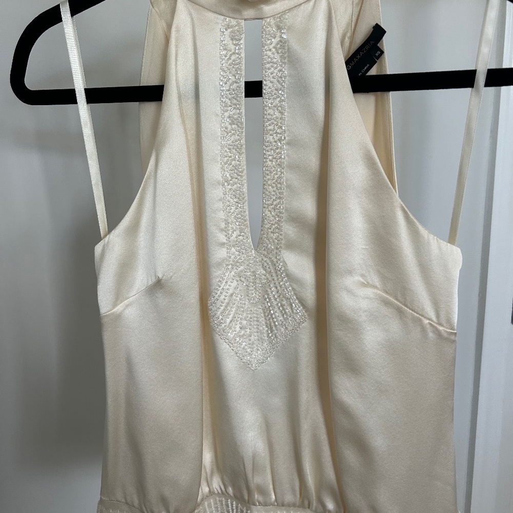 Silk beaded halter tie back top